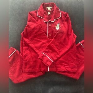 Pottery Barn Kids Red Pajama Set with Snowman